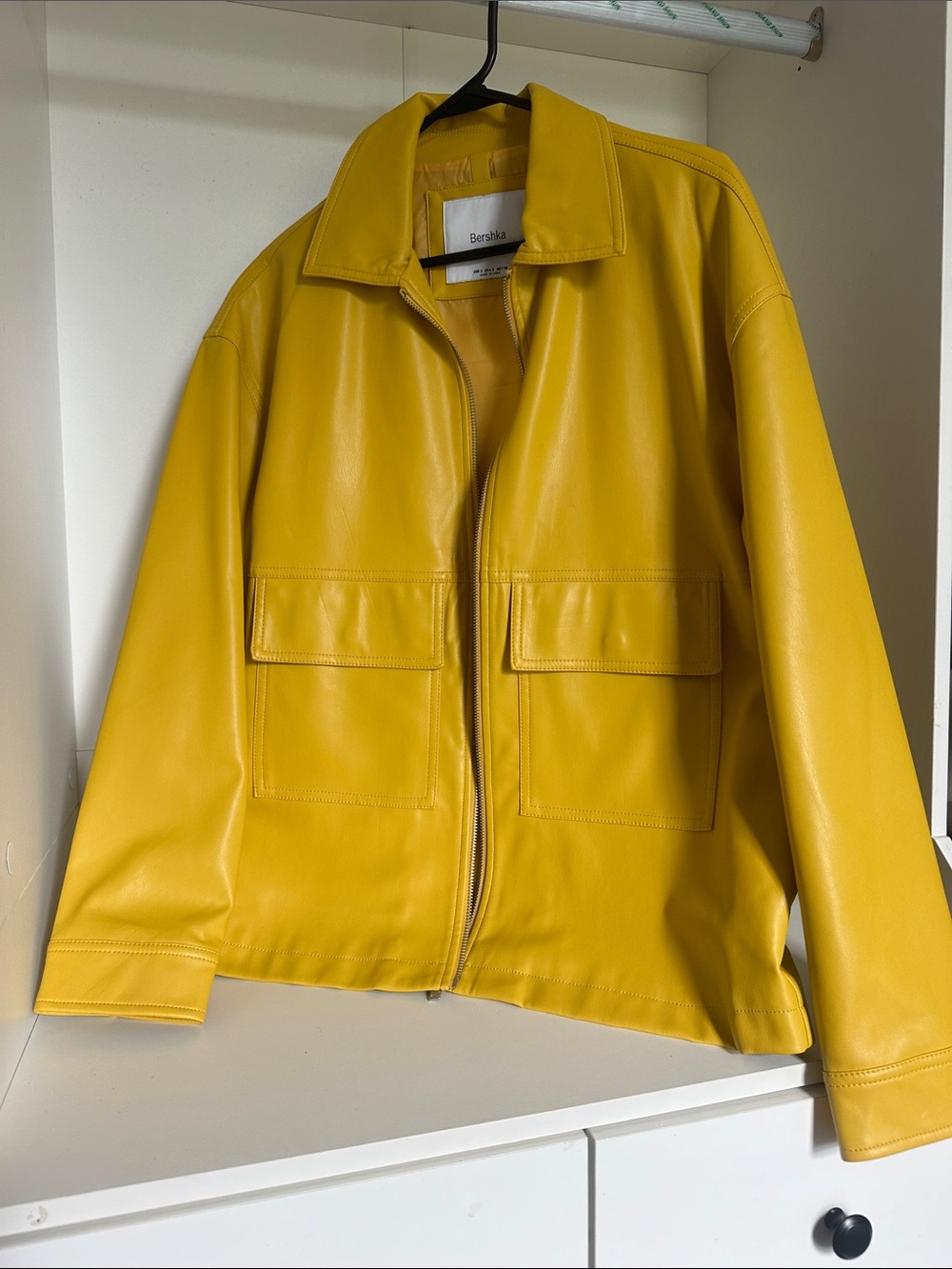 Bershka Bold Yellow Faux Leather Zip Jacket